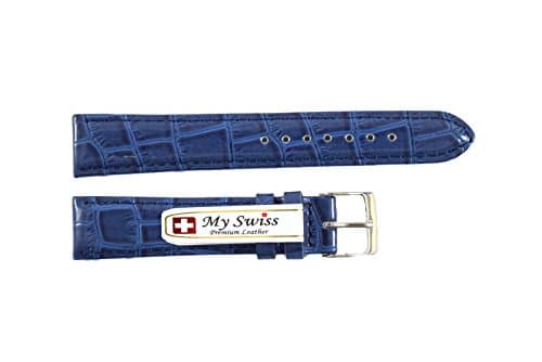 NP Watch Band Leather Watch Band Crocodile Pattern Width 18 mm. Dark Blue Color