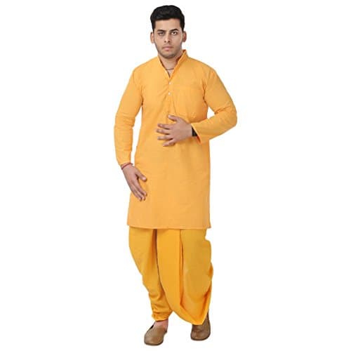 FANZI Yellow Solid Kurta &amp; Dhoti Pant set for Men