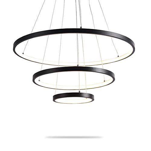 Modern Acrylic Chandelier 3-Ring Circle LED Pendant Light Adjustable - Contemporary Flush Mount Ceiling Lighting for Dining Room, Living Room, Showroom, Clothing Store - Black ( Color : Warm light )