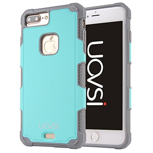 iPhone 7 Plus Case,UOVSI [Soft Series] Heavy Duty Protection Dual Layer Case Hard PC+Shock ABSorbing Silicone For iPhone 7 Plus 5.5 inch [With Free Screen Protector] (Green Grey)