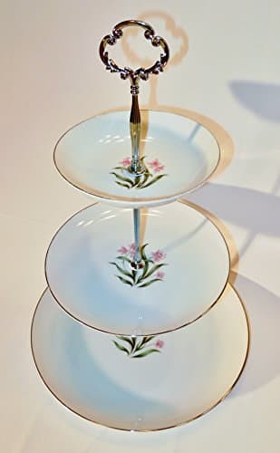 Three Tier Serving Stand, Cake Plate, Tray, Mismatched Plates, Cupcake Stand, Dessert, Appetizer, Tidbit, Vintage, Antique, Pink Orchid