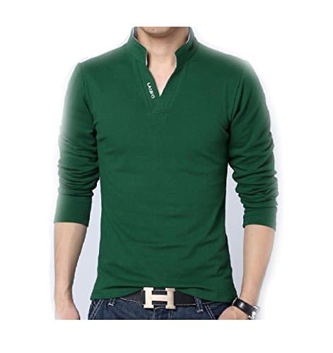Herina, Men Tees Solid Color Long Sleeve Slim Fit T-Shirt. (XL, Green)