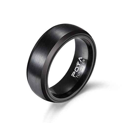 POYA 8mm Black Plated Tungsten Ring Shell Inset Black Anodized Aluminum Wedding Band For Men (7)