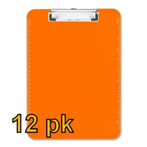 Value Pack of 12 - Low Profile Plastic Clipboards, letter size (Orange)