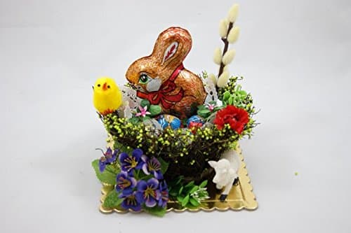 Polish Decorative Gift Basket with Chocolate Easter Bunny and Egg