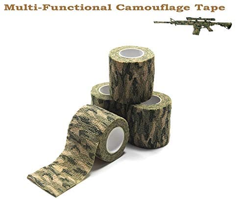 Fairbridge Multi-Use Camouflage Tape Self-adhesive Protective Wrap(4 PACK!!) 4.5Meter Non-woven Elastic Fabric Stealth Camo Tape Tactical Stretch Bandage for Military Hunting Gear Camping Flashlight