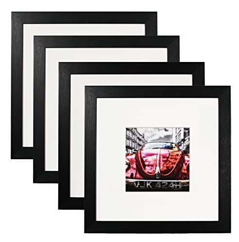 8 by 8 Picture Frame Black, Photo Tabletop Frames with Stand Set of 4 for Pictures 4x4 with Mat or 8x8 Without Mat for Table orWall Decoration