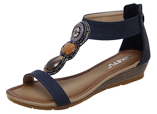 Womens Gladiator Ankle Strap Wedge Sandals Beaded Sandles