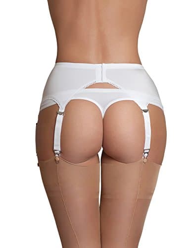 Nylon Dreams NDL2 Women's White Solid Colour Garter Belt 6 Strap Suspender Belt