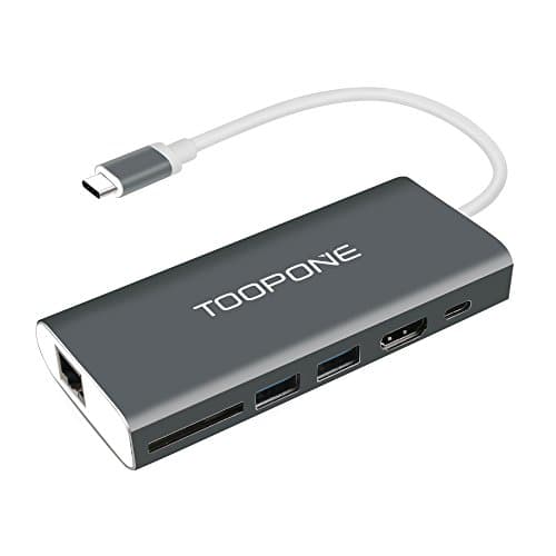 TOOPONE USB C Hub, 6-in-1 Type C Hub with 4K HDMI Port, RJ45 Gigabit Ethernet Pot, USB C Charging Port, 2 USB 3.0 Ports and SD Card Reader for Mac Book Pro (Gray)