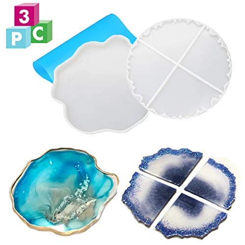 HDGDT Silicone Coasters Mold, 2 Pcs Flexible Geode Agate Slice Molds and 1 pc Silicone Mat, Irregular Shaped Epoxy Resin Molds, for Making Cup Mats, Geode Coasters, Agate Coasters, Home Decoration