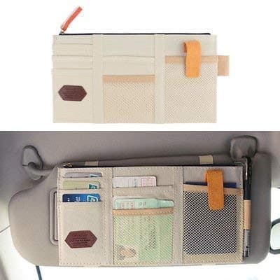 Heirloom Quality Car Sun Visor Storage Point Pocket Documents Organizer, Mobile Holder, Tablet Holder, Credit Card & Visiting Card Holder Bag
