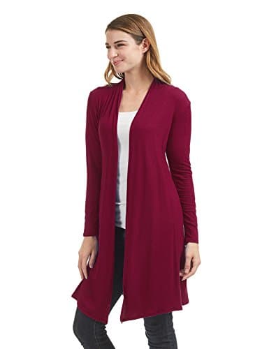 CTC WSK1479 Womens Solid Long Sleeve Open Front Long Cardigan XL Wine