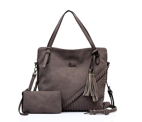 Siena Dual Pattern Soft Leatherette Large Tote TT018 (Brown)