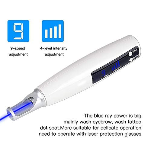 Laser Dot Removal Pen,XBCC with 9 Modes and 4 Levels, Blue/Red Plasma Beauty Device for Skin Tag Tattoo Freckle Skin Scars with Glasses-Plug In-Blue light