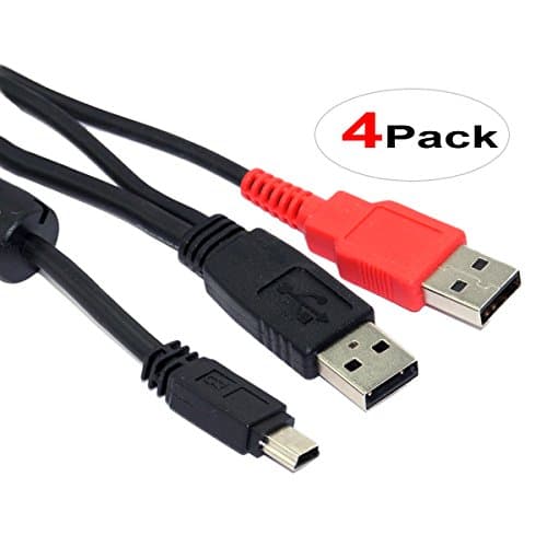 4 Pack 3 Feet USB 2.0 Dual Power Y Shape 2 X Type a to Mini B Cable With Red USB Connector