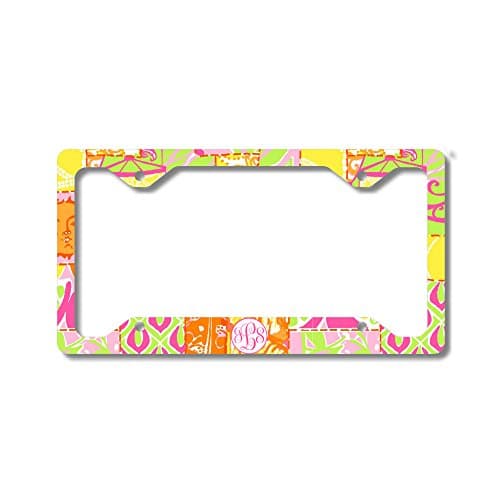 Yellow Pink Sun Mosiac Print Monogram Personalized Custom Initials License Plate Frame Car Tag
