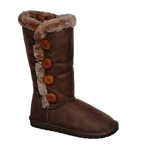 Tina/02 Plain Color Four Button Fur Lined Mid-calf Snow Boots (8, chestnut)