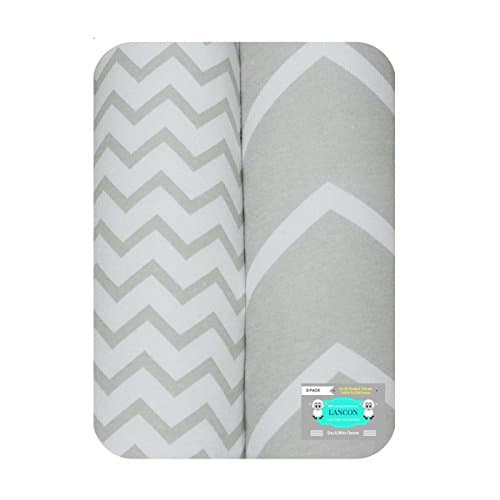 LANCON Kids Baby Crib Sheets, Toddler Bedding Sheets 2 Pack of Ultra Soft, Premium 100% Jersey Knit Cotton Fitted Sheets (Gray & White Chevron)
