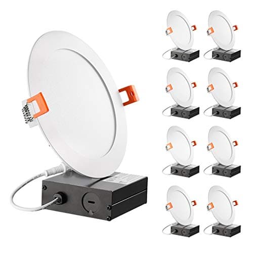 Otronics 15W 6" Ultra-Thin LED Recessed Ceiling Light Dimmable,1200lm,100w Equiv,5000K Daylight,with Junction Box,Simple Retrofit Installation,Pack of 8