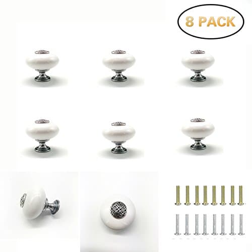 Tonena White Ceramic Round Decorative Knobs and Pulls Knobs Handles for Kitchen Furniture Door Drawer Cabinet Dresser Closet Wardrobe Cupboard bathroom- Pack of 8