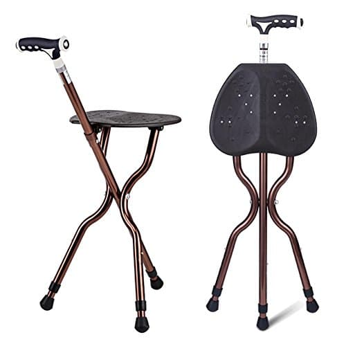 YCD Folding Tripod Cane With Seat Stability LED Walking Stick Tri-Pod Stool Handle load: 212kg (467 lb) , brown