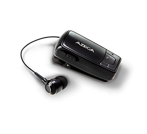 Azeca AZM04-BK Clip-On Bluetooth Headset with Retractable Earbud &amp; Vibration, Black