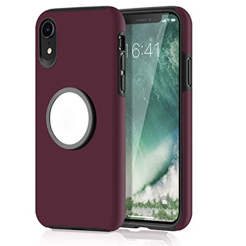WHOBEE iPhone XR Case, iPhone XR Case with Kickstand, Grip Holder Stand Case Slim Dual Layer Hybrid Protective Bumper Cover with Iron Mirror [Fit Magnetic Mount] for Apple iPhone XR 6.1"- Wine Red
