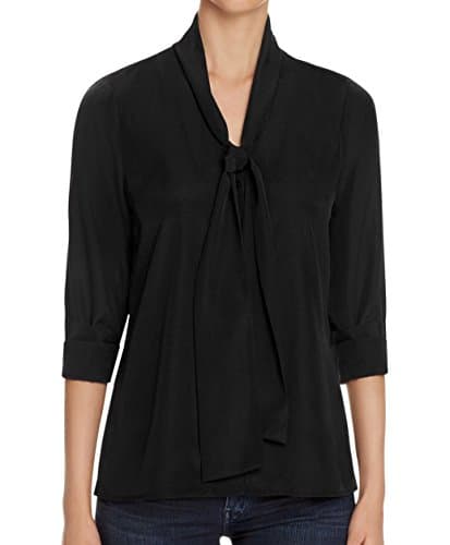 Finity Women's Neck Tie Button Down Front Shirt Black 8