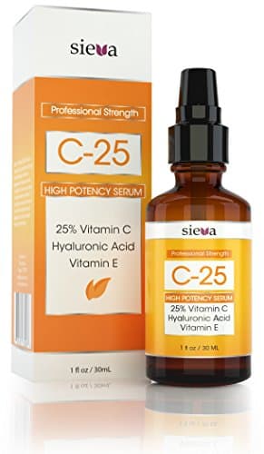 Vitamin C Serum for face 25% - Moisturizer - Vitamin C + E + Hyaluronic Acid Serum. Ultimate Anti Aging Anti Wrinkle Serum Help Combat Wrinkles, Fine Lines, Dark Circles, Age Spots, and Boost Collagen (1 oz) - High Potency Serum - By Sieva Skincare