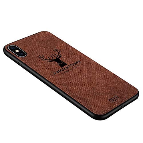 iPhone Xs MAX Case,Soft Luxury Slim Fabric Texture Soft TPU 3D Deer Print Cloth Pattern Cover Soft TPU Edge Shockproof Apple iPhone Xs MAX 6.5 inch (Brown) 1