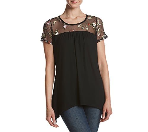 Relativity S/S EMBR Mesh Yoke Sharkbite T Jet Black Floral Large