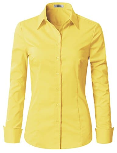 Womens Slim-Fit Long Sleeve Stretchy Button Down Collar Office Formal Casual Shirt Blouse