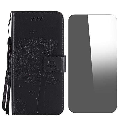 iPod Touch 5th / 6th Generation Case, Conber Shockproof Leather Wallet Flip Case Cover + (Free Screen Protector), Vintage Emboss Tree and Cat Case for Apple iPod Touch 5th / 6th Generation - Black