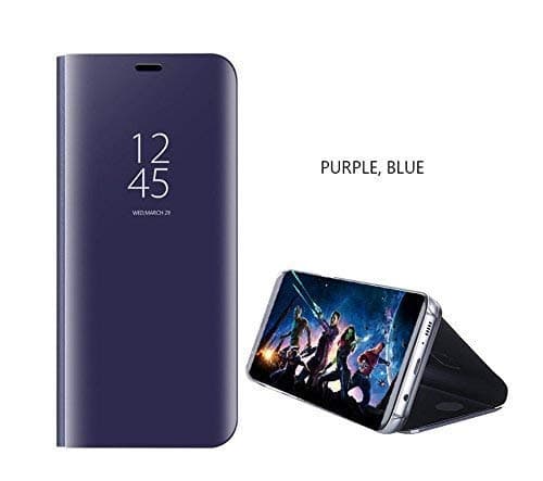 Samsung Galaxy Note 9 Case, Flip Kickstand Mirror Design Luxury Electroplate Plating Smart Sleep/Wake Window View Wallet Full Body Phone case Built-in Screen Protector (Purple, Note 9)