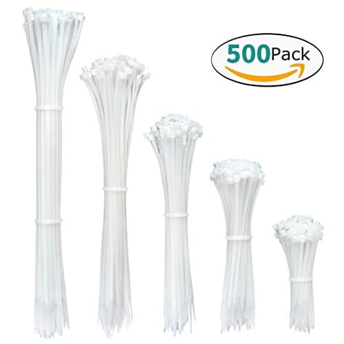 Winsenpro 500PCS Nylon Zip Cable Ties Adjustable Self locking For Garden Office Home Garage (White)