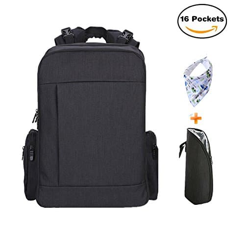 Backpack Diaper Bag GUHEE Smart Organizer Large Capacity with 16 Pockets Multi-Function Waterproof Travel Backpack Nappy Bags for Baby Care Unisex for Mom and Dad (Black)