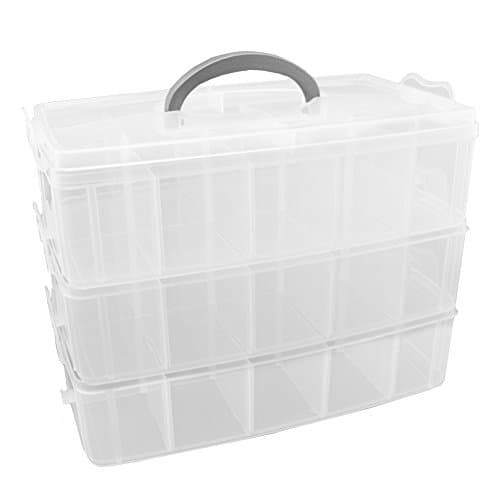 3-Tier Demountable Plastic Jewelry Box Organizer Storage Container With Adjustable Dividers 30(X-Large)Grids by Rekukos (Clear)