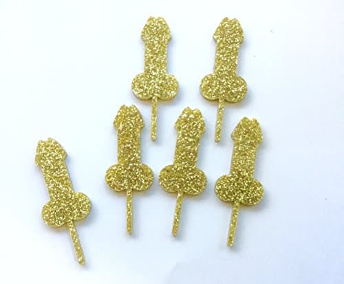 Gold Penis Acrylic Cupcake Topper Set (Reuseable)