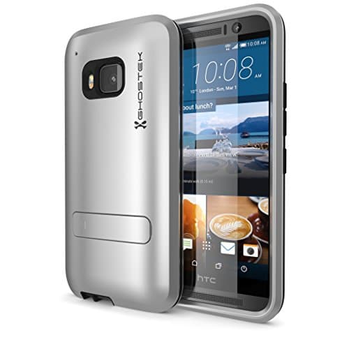 M9 Case, Ghostek Bullet Series for HTC One M9 Slim Premium Protective Armor Hybrid Impact Fitted Smooth Hard Soft Cover Carrying Case | Screen Protector | Kickstand | Ultra Fit | Lifetime Warranty Exchange (Silver)