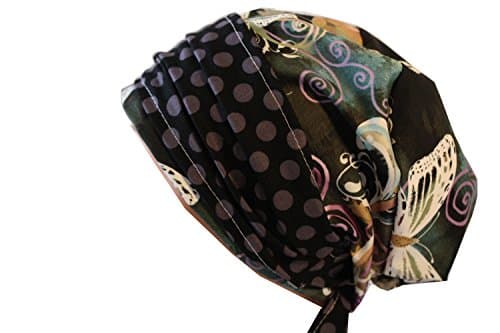 Scrub Hat Chemo Cap European BOHO Banded Pixie Lilac Butterflies Black Gray