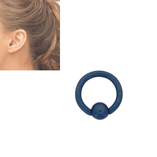 Anodized Dark Blue Steel Tragus Piercing Ring 16 GA Diameter 2GA / 0.24" (6mm)
