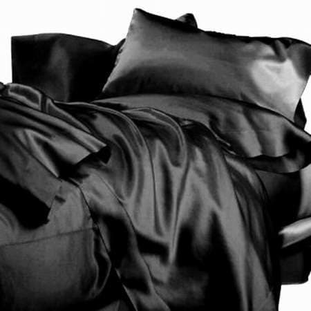 New Queen Size Satin Sheet Set - Includes 1 fitted sheet, 1 flat sheet and 2 pillow cases - Black