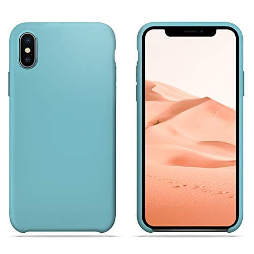 iPhone X Ten Case HONUA [BacktoBasics] Liquid Silicone Case Inner Silky Soft-Touch Microfiber Cloth Lining Gel Rubber Case for Apple iPhone X (2017), Turquoise