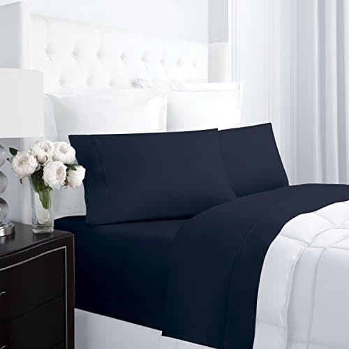 Egyptian Luxury 300 Thread Count 100% Cotton Long-Staple Combed Pure Natural Sheet Set - Deep Pockets, Fade Resistant, Hypoallergenic Sheet and Pillow Case Set - (California King, Navy)