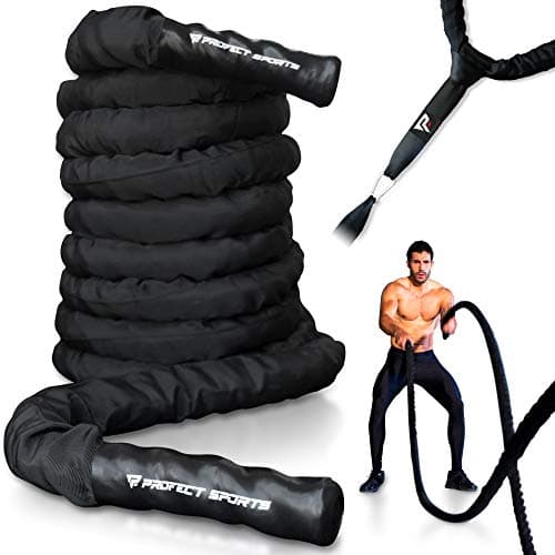 Pro Battle Ropes with Anchor Strap Kit and Exercise Poster – Upgraded Durable Protective Sleeve – 100% Poly Dacron Heavy Battle Rope for Strength Training, Cardio, CrossFit, Exercise Rope