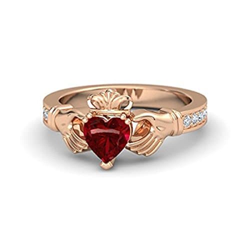 Dream Jewels 1.16ct tw Red Ruby &amp; White CZ Engagement Claddagh Ring in 14k Rose Gold Plated Free Size 4 5 6 7 8 9 10 11 &amp; 12 Middle Size Available (9) Alloy