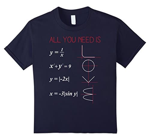 Kids All You Need Is Love Math Formula Equations Graphs Tee Shirt 10 Navy