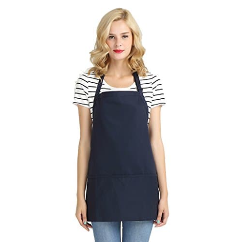 Navy blue adjustable hotel restaurant salon kitchen bib chef apron for women Korean lovely style with 2 pockets