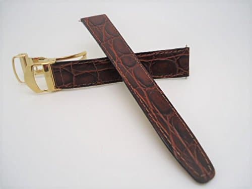 18mm Watch Replacement Leather Band Strap with Gold Deployment Clasp (Brown)